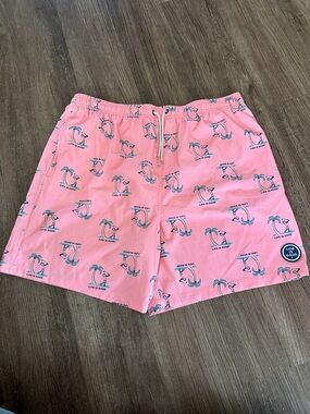 Life Is Good Pink Palm & Penguin Print Men's Swim Shorts